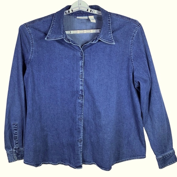 Liz Claiborne Denim Jacket Shirt Cinch Back Medium Wash Women Plus 3X - Picture 3 of 13